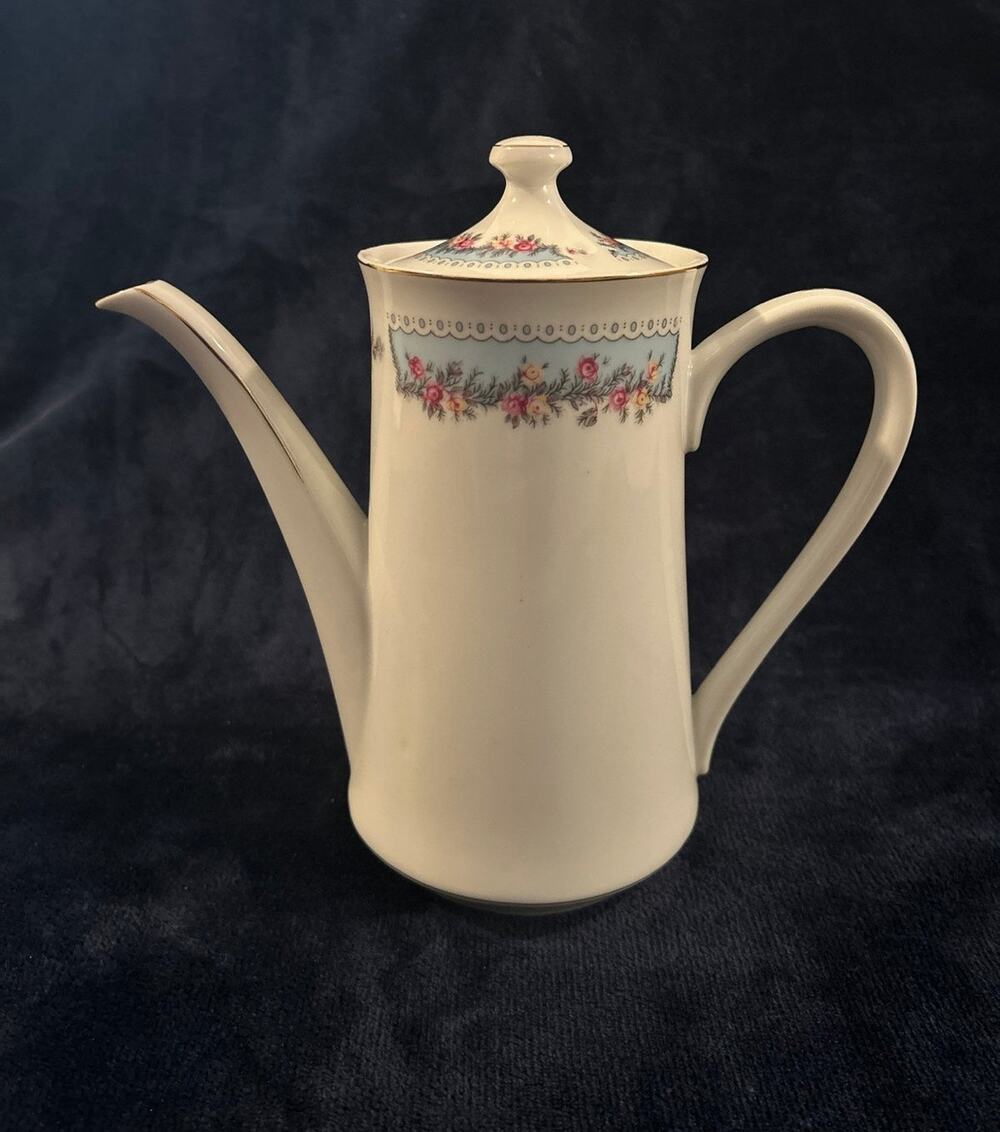 Vintage Porcelain Coffee Pot with Gold Trim & Floral design Made in Taiwan